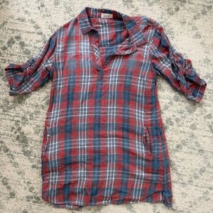 Bella Dahl Red and Blue Plaid Shirt Dress